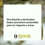 Botella de aceite de oliva virgen extra premium, aceitunas verdes y paté en una mesa rústica, simbolizando sostenibilidad y sabor.