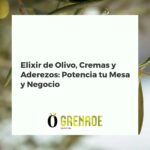 Productos gourmet de olivo: aceite de oliva virgen extra, patés de aceitunas y aderezos, dispuestos elegantemente en una mesa rústica.